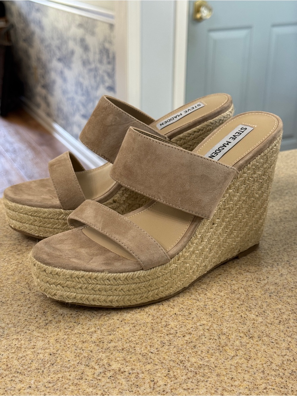 Steve Madden Sunrise Suede Leather Espadrille Platform Wedge Shoes 8 New